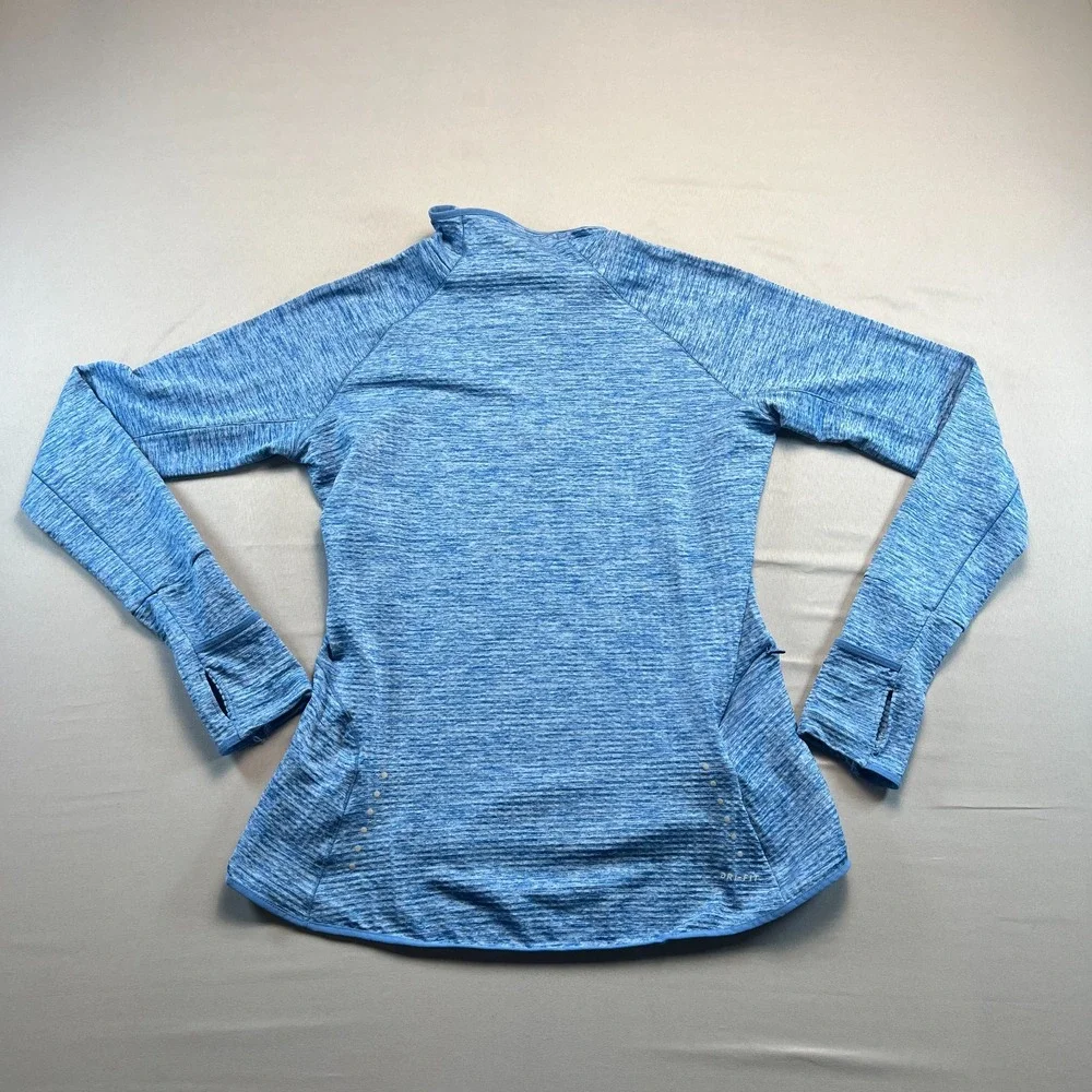 Nike Dri Fit Athletic Top Womens Medium Heathered Blue Stretch 1/4 Zip Pullover